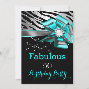 Invitation Fête des 50 ans Fabuleuse Zèbre Turquoise Perle No