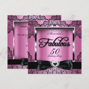 Invitation Fête des 50 ans Fabuloususe Rose Damassé Broderie 