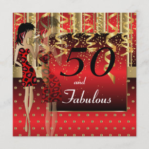 Invitation Fête des 50 ans   Fille   Rouge & Or