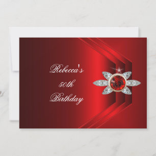 Invitation Fête des 50 ans Soie Rouge Riche Image Diamant