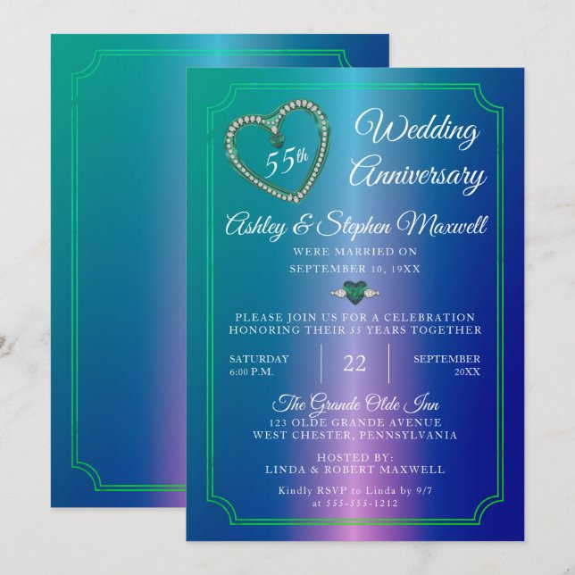 Invitation Fête des 55 ans de mariage Alexandrite Diamant (Devant / Derrière)