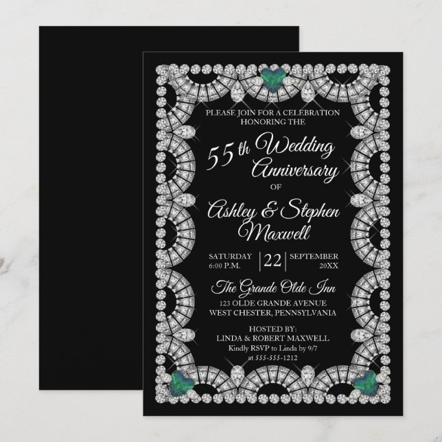 Invitation Fête des 55 ans de mariage Alexandrite Diamant (Devant / Derrière)