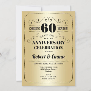 Invitation Fête des 60 ans de mariage - Or Noir