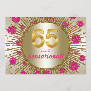 Invitation Fête des 65 ans d'une femme Fuchsia Rose Or
