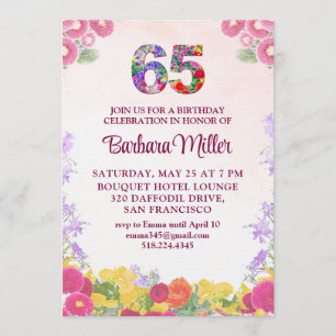 Invitation Fête des 65 ans - Floral Blush Bloom 65