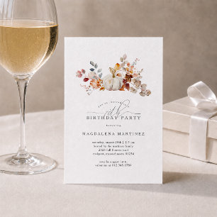 Invitation Fête des 70 ans Citrouille Blanche Fleurs d'Automn