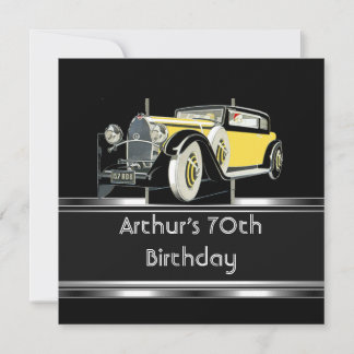 Invitation Fête des 70 ans de l'homme Voiture noire vintage