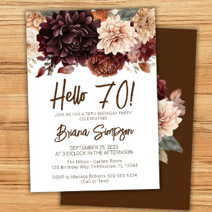 Invitation Fête des 70 ans Fleurs Brun Beige Floral