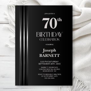 Invitation Fête des 70 ans Rayures Argentées sur Fond Gris Fo