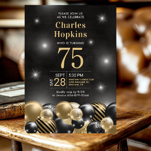 Invitation Fête des 75 ans Ballons noirs et or Photo