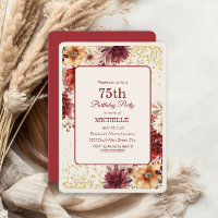 Fête des 75 ans Burgundy Cream Floral Gold Glitter