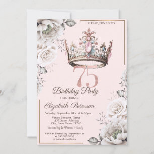 Invitation Fête des 75 ans de la Princesse Crown Floral
