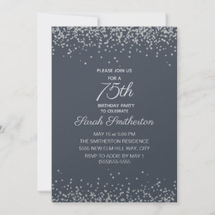 Invitation Fête des 75 ans Paillettes Diamant Bleu Argenté 