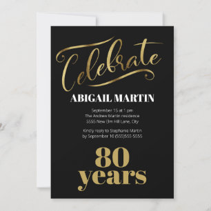 Invitation Fête des 80 ans Black Gold White