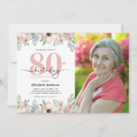 Fête des 80 ans Élégante Photo Florale Pastel