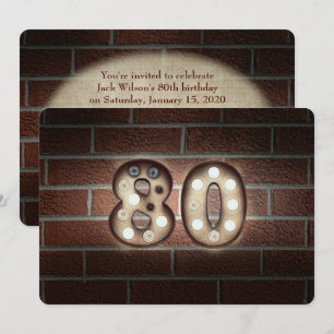 Invitation Fête des 80 ans - lumières de barnum sur brique