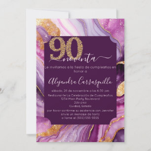 Invitation Fête des 90 ans en Agate Violet Élégant Espagnol