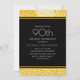 Invitation Fête des 90 ans Fleur Jaune Blanc Noir