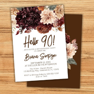 Invitation Fête des 90 ans Fleurs Brun Beige Floral