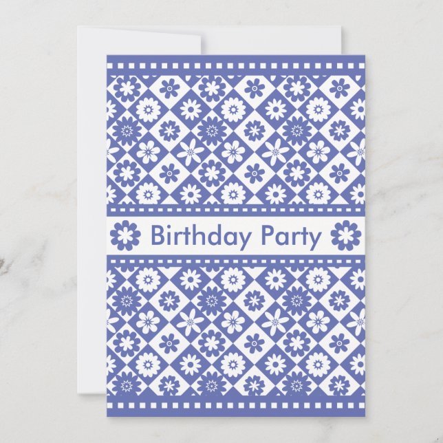 Invitation Fête des Anniversaires Bleu et Blanc de la Femme (Devant)