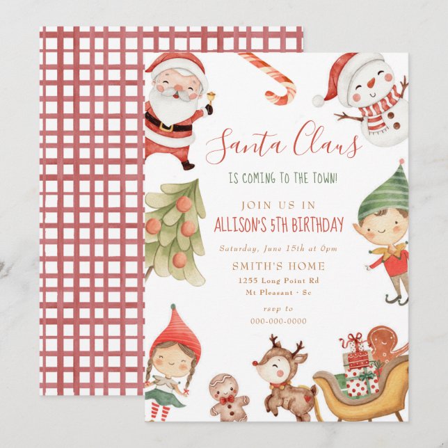 Invitation Fête des Anniversaires de enfants de Noël du Père  (Devant / Derrière)