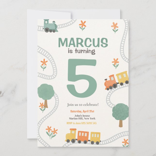 Invitation Fête des Anniversaires de enfants du train Travel (Devant)