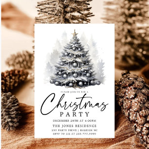 Invitation Fête des arbres de Noël noirs et blancs