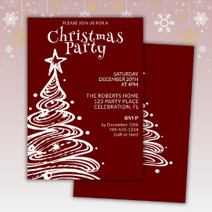 Invitation Fête des arbres de Noël rouges et blancs