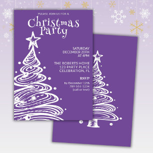Invitation Fête des arbres de Noël violets et blancs