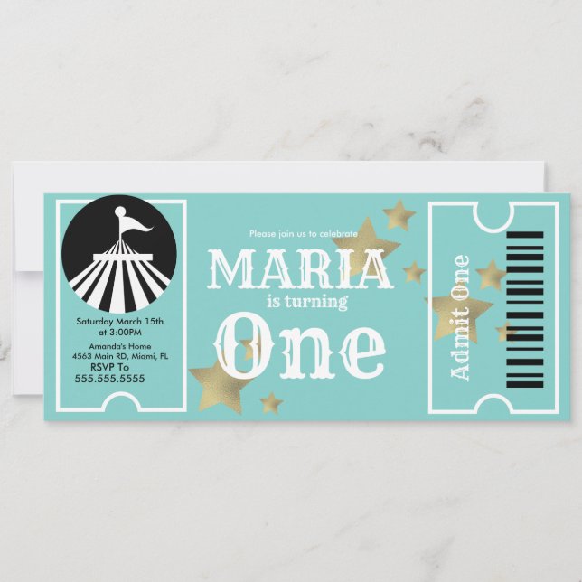 Invitation Fête des billets d'anniversaire des étoiles de cir (Devant)