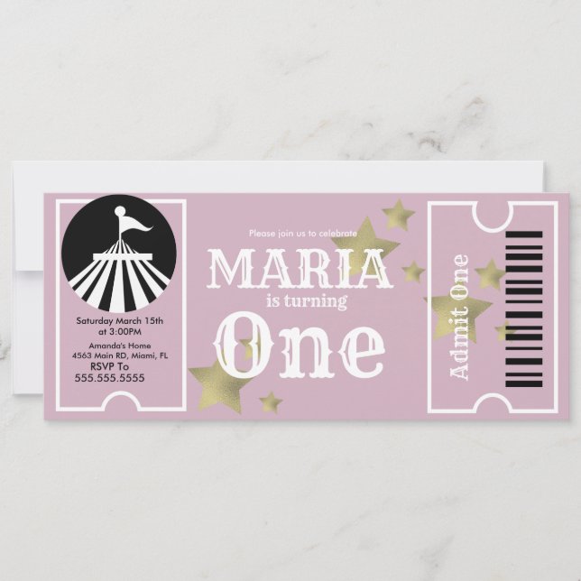 Invitation Fête des billets d'anniversaire des étoiles de cir (Devant)