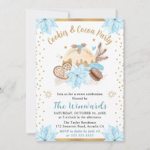 Invitation Fête des biscuits et du cacao d'hiver bleu