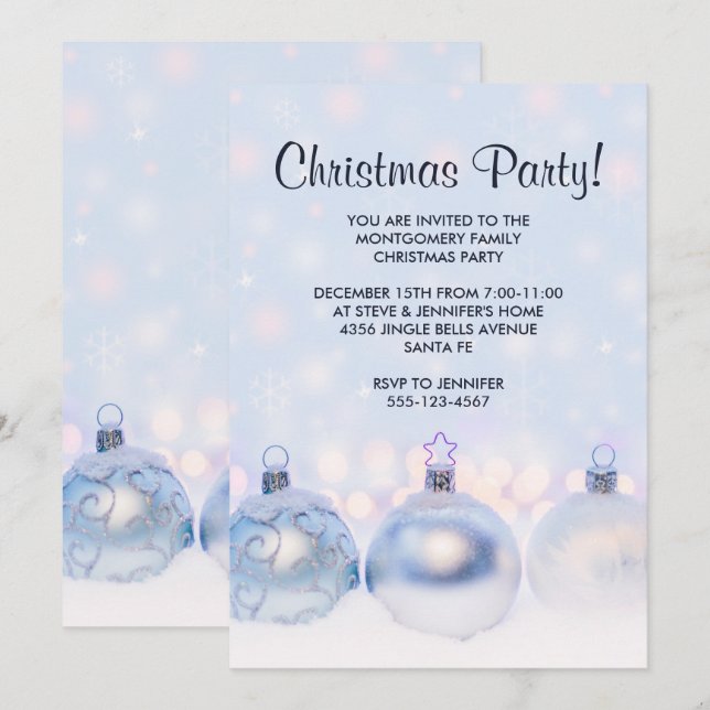 Invitation Fête des boules de Noël en métal décoratif (Devant / Derrière)