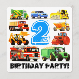 Invitation Fête des camions de construction pour le 2e annive