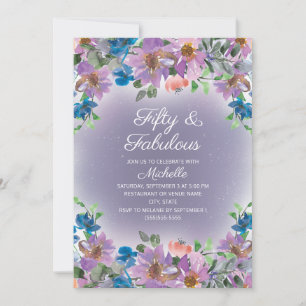 Invitation Fête des cinquante ans fabuleuse pour femme, fleur