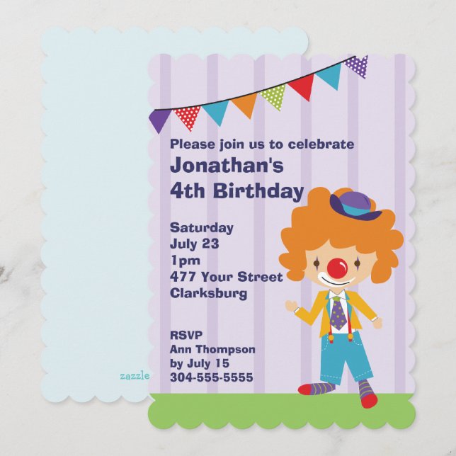 Invitation Fête des Clowns du cirque (Devant / Derrière)