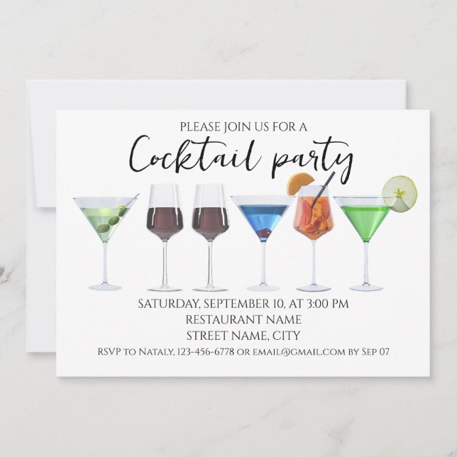 Invitation Fête des cocktails d'aquarelle (Devant)