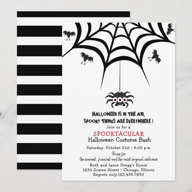 Invitation Fête des costumes d'Halloween de Spider et de Bats (Devant / Derrière)