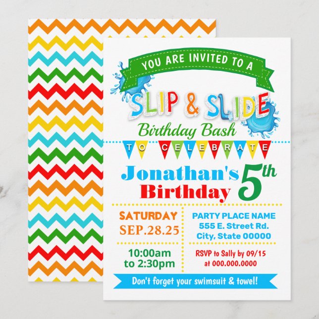 Invitation Fête des couleurs primaires de base d'anniversaire (Devant / Derrière)