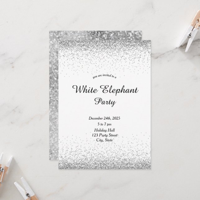 Invitation Fête des éléphants blancs en argent (Devant/Arrière en situation)