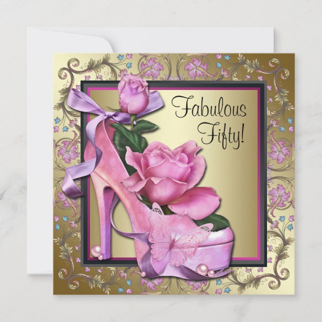 Invitation Fête des femmes Black Pink Gold 50e anniversaire (Devant)