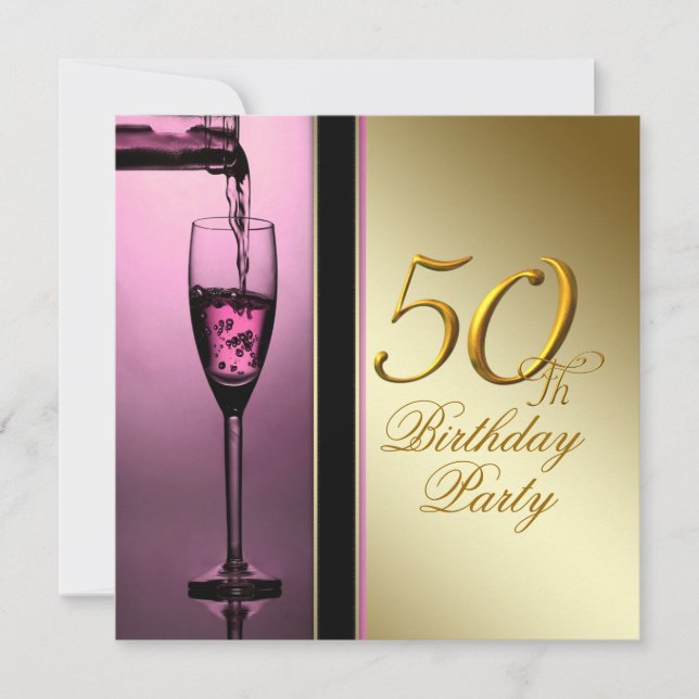 Invitation Fête des femmes rose et or 50e anniversaire (Devant)