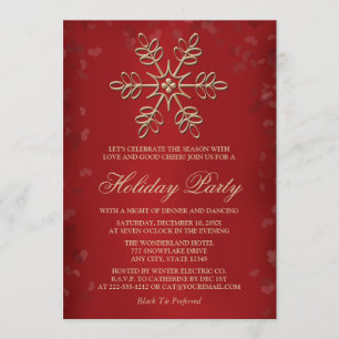 Invitation Fête des fêtes des Fléaux de neige rouge et or