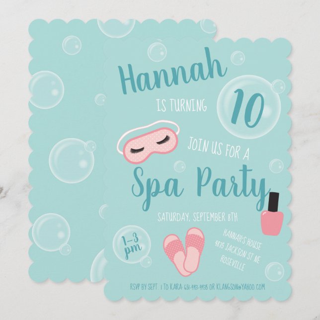 Invitation Fête des filles de la fête Spa (Devant / Derrière)
