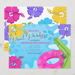 Invitation Fête des filles de la piscine de l'eau de canon d'