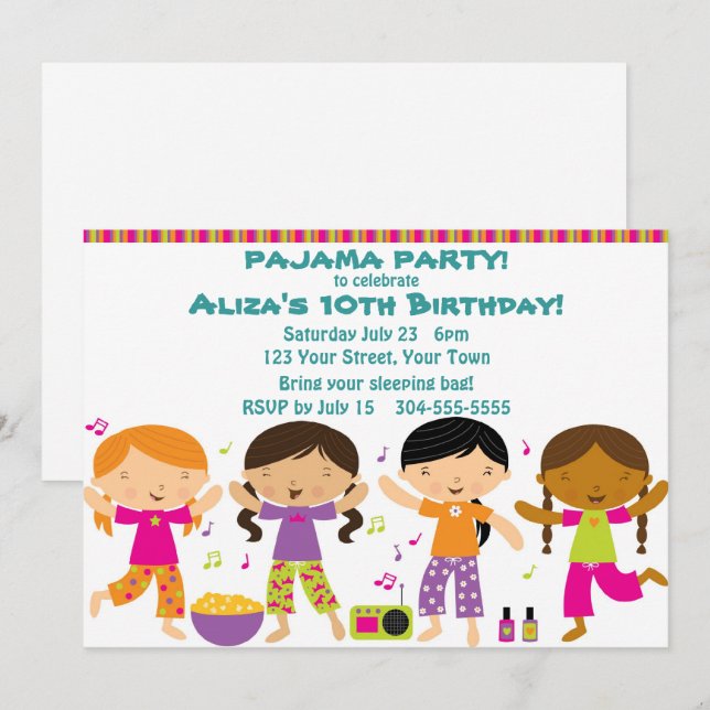 Invitation Fête des filles du pyjama (Devant / Derrière)