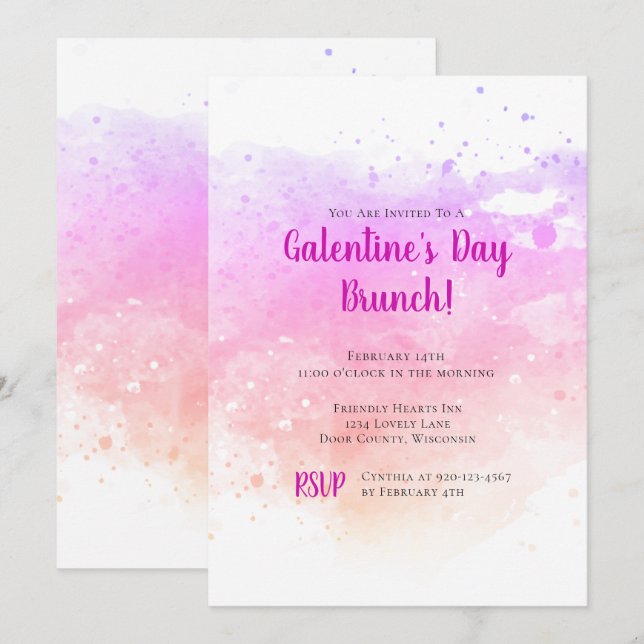 Invitation Fête des Galentines Brunch Aquarelle Saint-Valenti (Devant / Derrière)