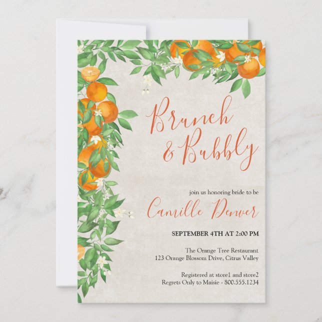 Invitation Fête des mariées à base d'agrumes et de bulles (Devant)