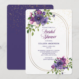 Invitation Fête des mariées à double cadre Rose violet bleu