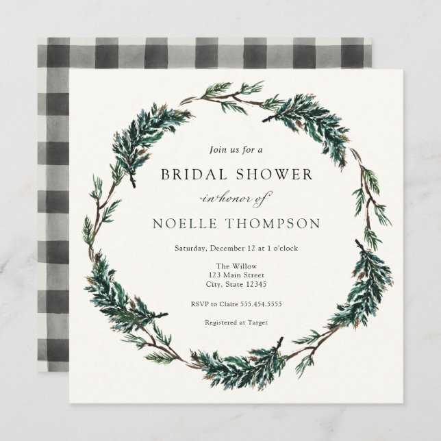 Invitation Fête des mariées À feuillage persistant d'hiver de (Devant / Derrière)